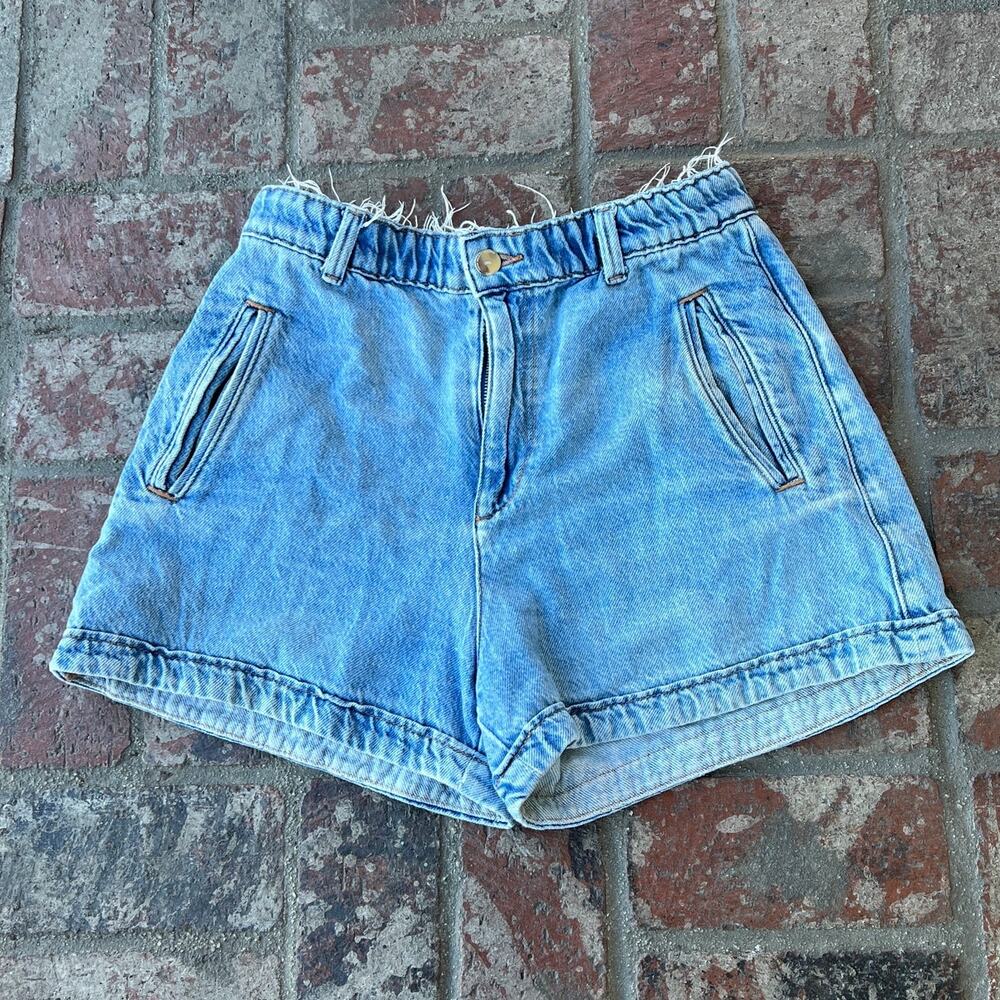 Zara Washed Blue Denim High-Rise Shorts